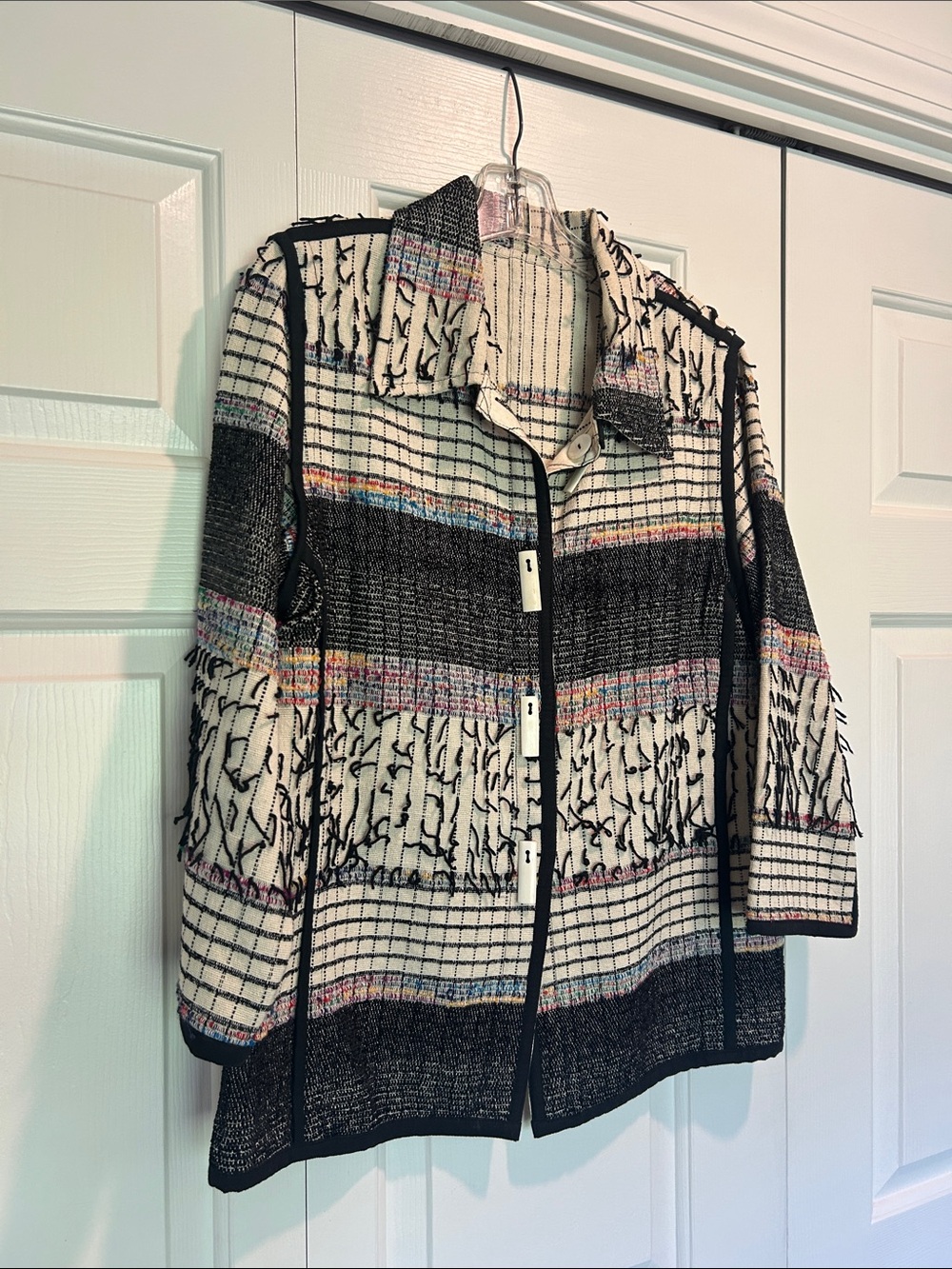 Collared Knit Cardigan Jacket - Cream & Black